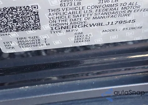 2020 Chevrolet Traverse Fwd Lt Cloth z USA, uszkodzony, nr VIN 1GNERGKW8LJ179545